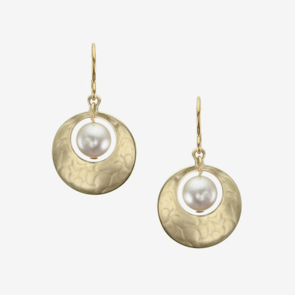 Marjorie Baer Wire Earrings: Small Cutout Disc with Cream Pearl