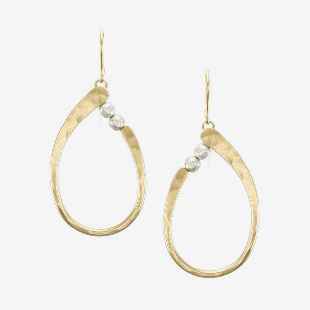 Marjorie Baer Wire Earrings: Oval Ring with Beads: Brass and Silver