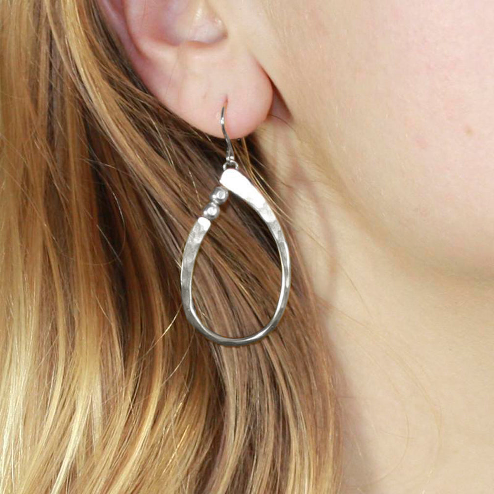 Marjorie Baer Wire Earrings: Oval Ring with Beads: Silver