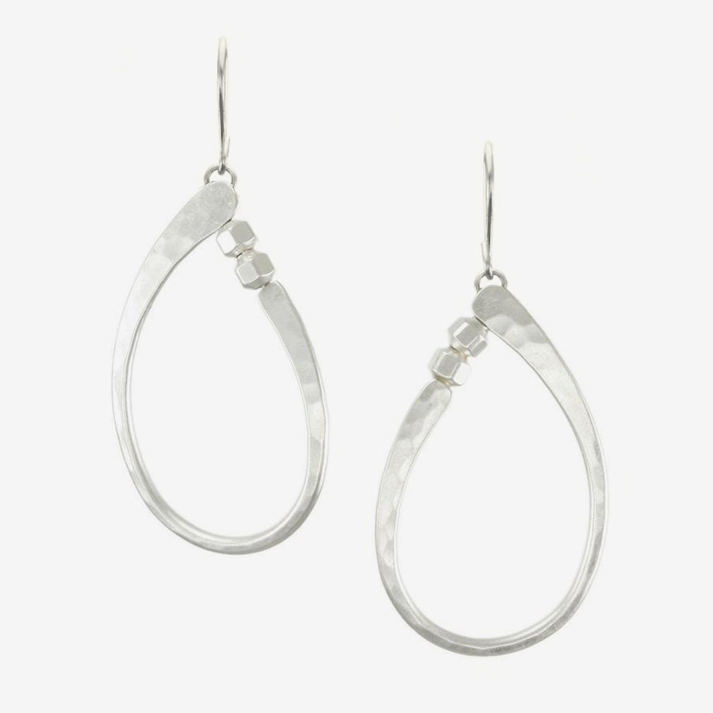 Marjorie Baer Wire Earrings: Oval Ring with Beads: Silver