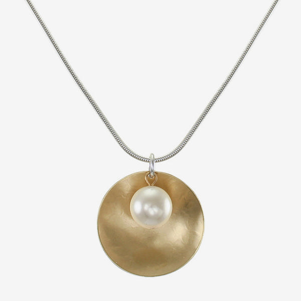 Marjorie Baer Necklace: Dished Disc with Cream Pearl Drop
