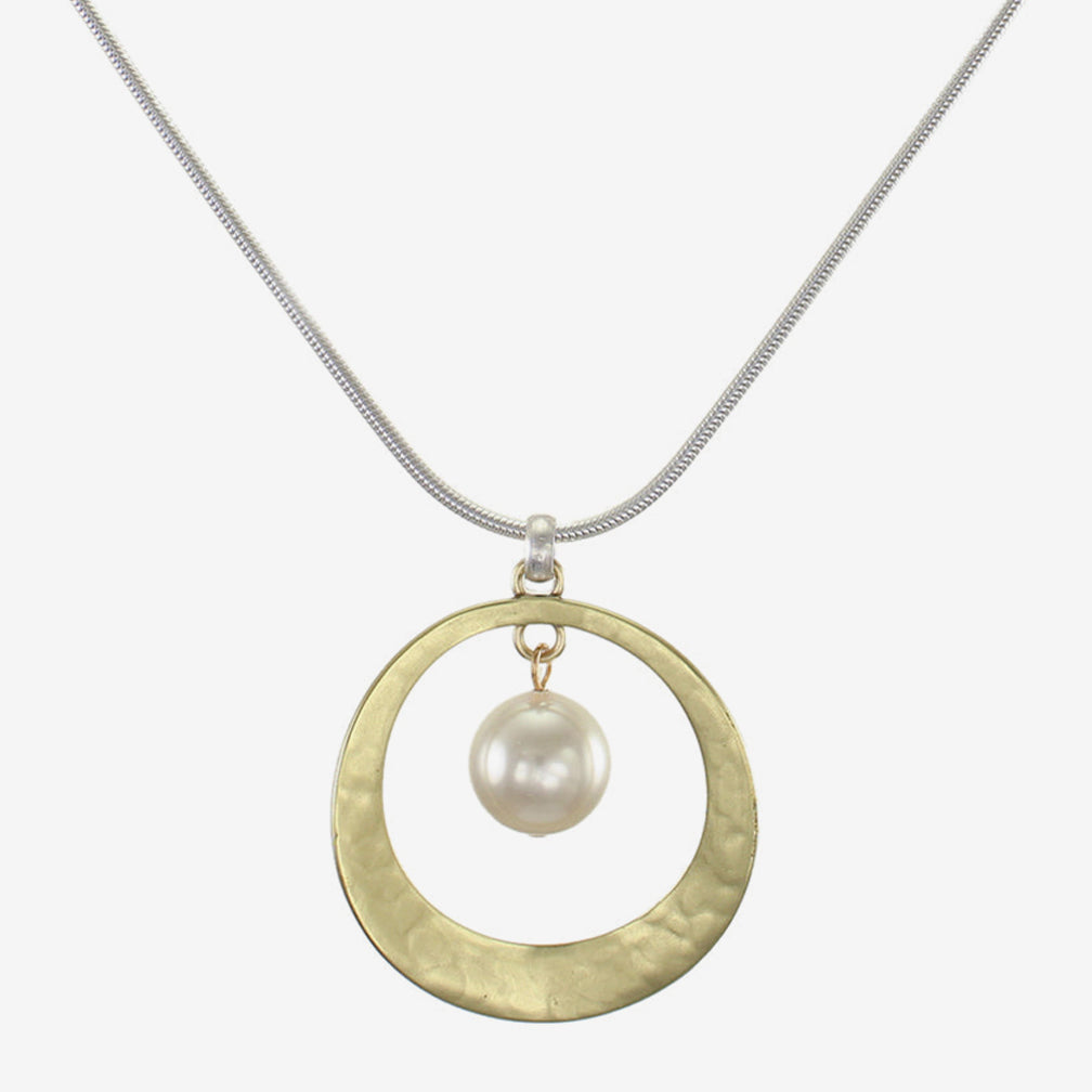 Marjorie Baer Necklace: Dished Cutout Disc with Cream Pearl Drop