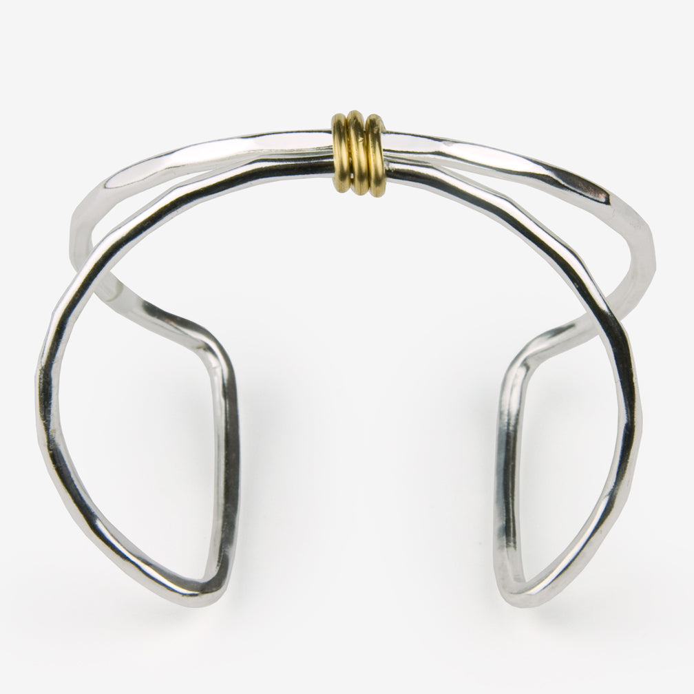 Mary Garrett Jewelry: Bracelet: Silver Square Cuff with Brass Center Wrap