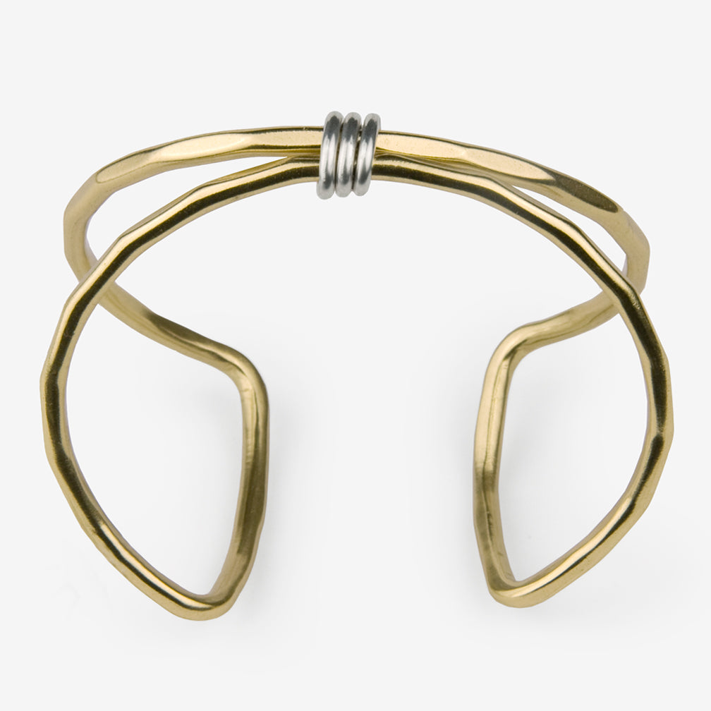 Mary Garrett Jewelry: Bracelet: Brass Square Cuff with Silver Center Wrap
