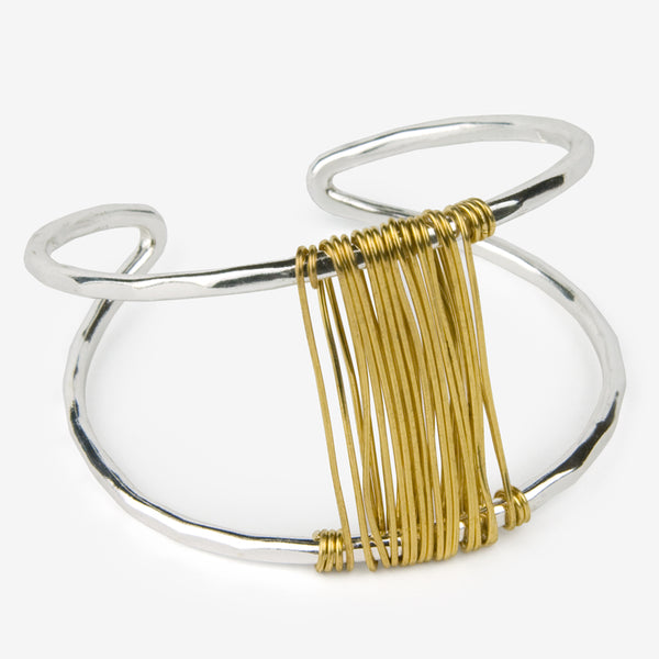 Mary Garrett Jewelry: Bracelet: Silver Marquise Cuff with Brass Wrap Accent