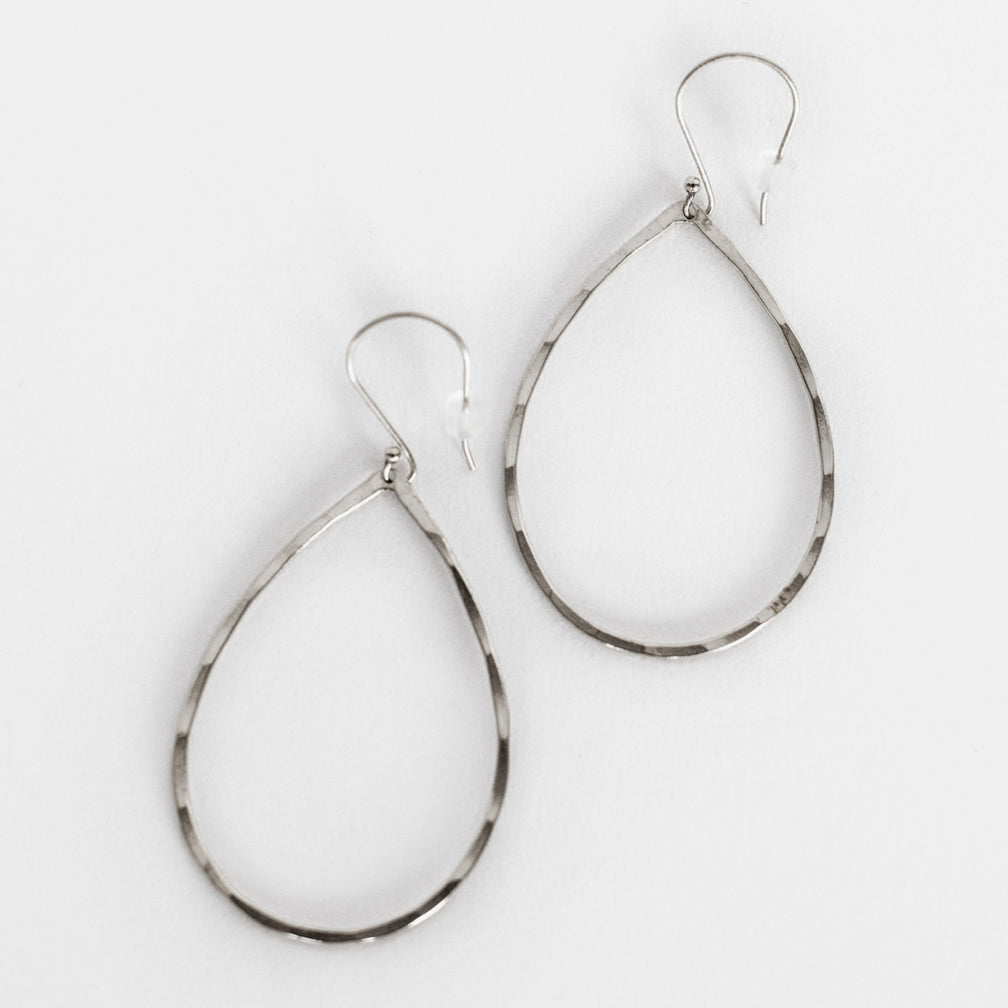 Mary Garrett Jewelry: Earrings: Silver Teardrop Hoop