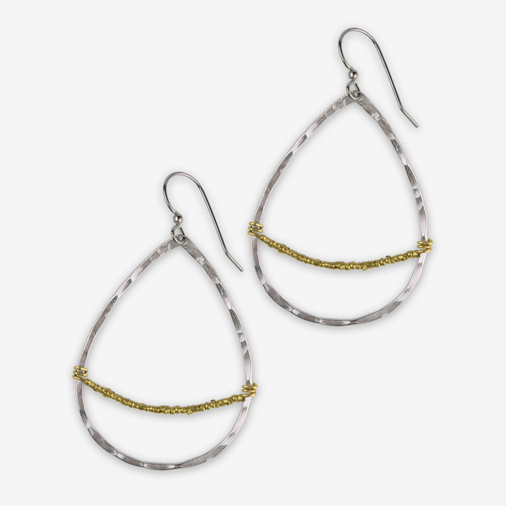 Mary Garrett Jewelry: Earrings: Silver Teardrop Hoop with Tiny Gold Bead Accent