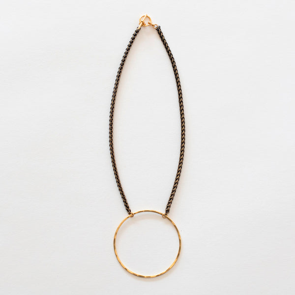 Mary Garrett Jewelry: Necklace: Short Brass Circle on Brass Wheat Chain