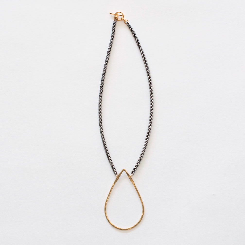 Mary Garrett Jewelry: Necklace: Short Brass Teardrop on Silver Wheat Chain