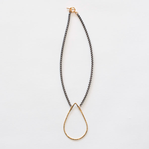 Mary Garrett Jewelry: Necklace: Short Brass Teardrop on Silver Wheat Chain