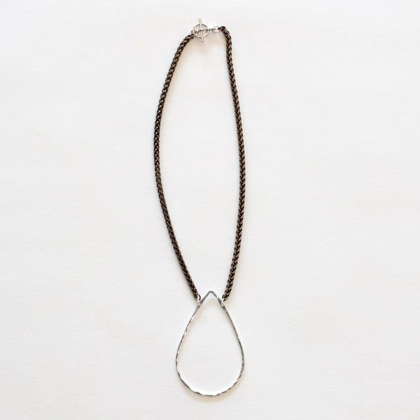 Mary Garrett Jewelry: Necklace: Short Silver Teardrop on Brass Wheat Chain