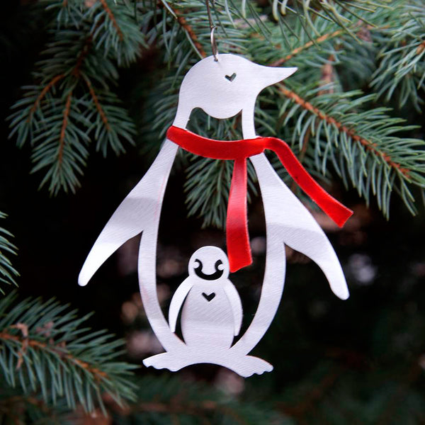 Metal Petal Art: Penguin with Red Scarf Ornament