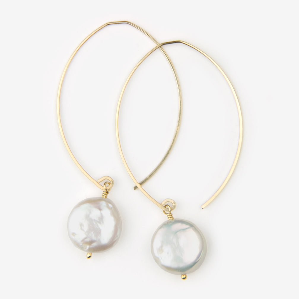 Noon Designs: Earrings: Core Collection, White Coin Pearl