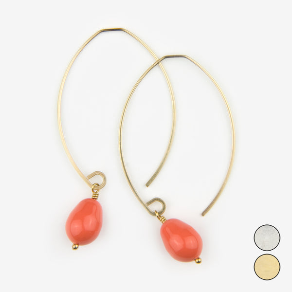 Noon Designs: Earrings: Mini Swarovski Pearl Drop, Coral