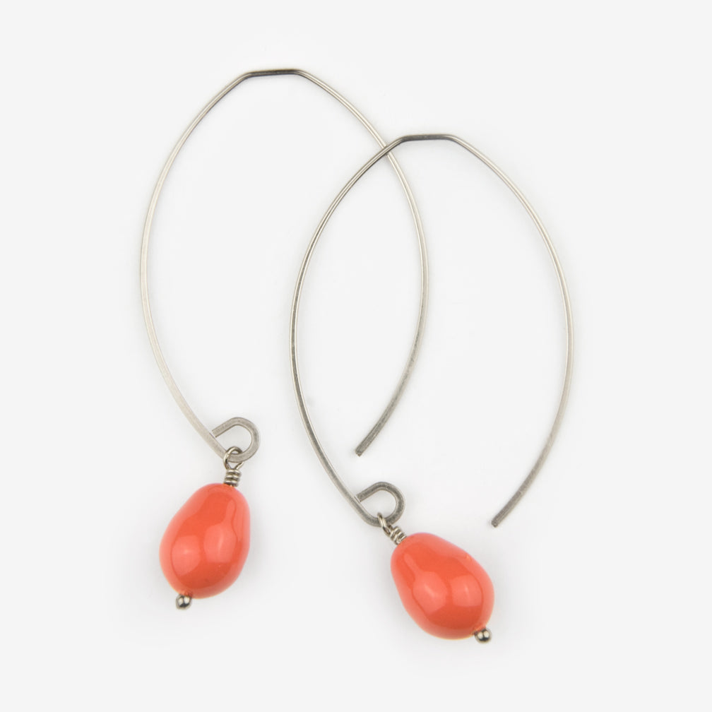 Noon Designs: Earrings: Mini Swarovski Pearl Drop, Coral