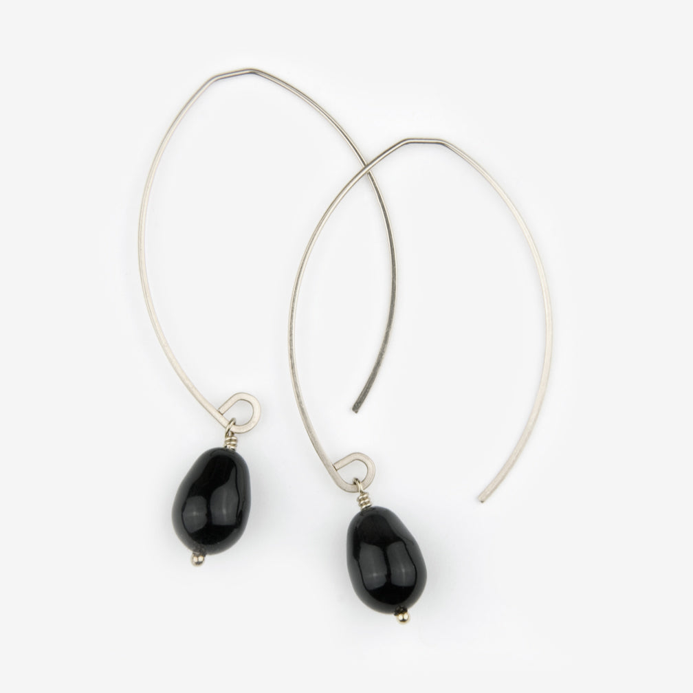 Noon Designs: Earrings: Mini Swarovski Pearl Drop, Jet Black