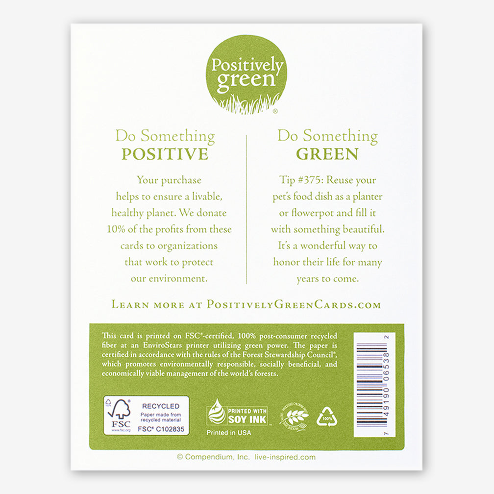 Positively Green Pet Sympathy Card: “There are no goodbyes for us.” — Mahatma Gandhi