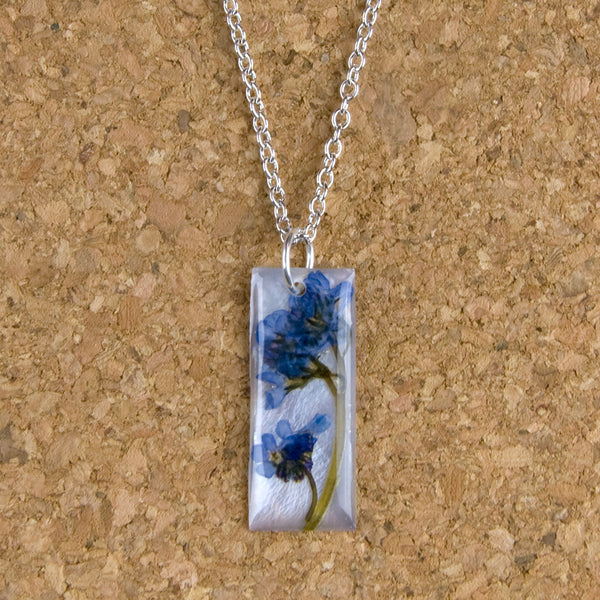 Shari Dixon Necklace: Forget Me Not on Shell, Medium Rectangle