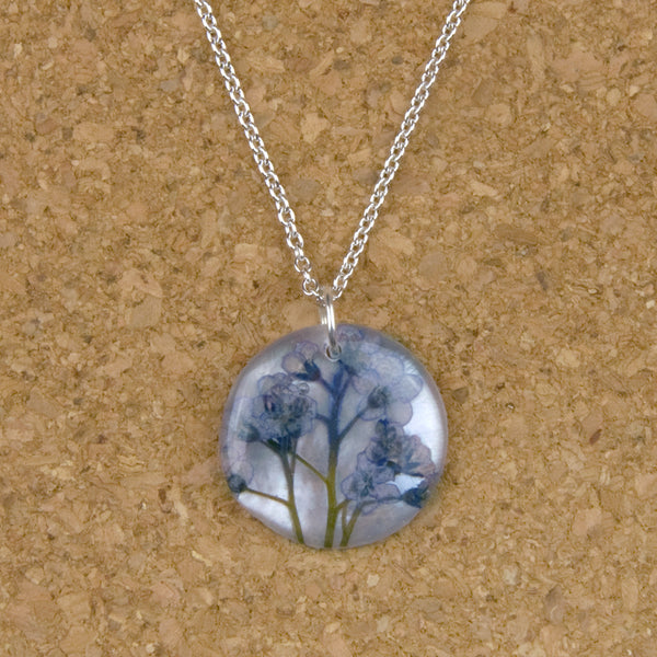 Shari Dixon Necklace: Forget Me Not on Shell, Medium Round