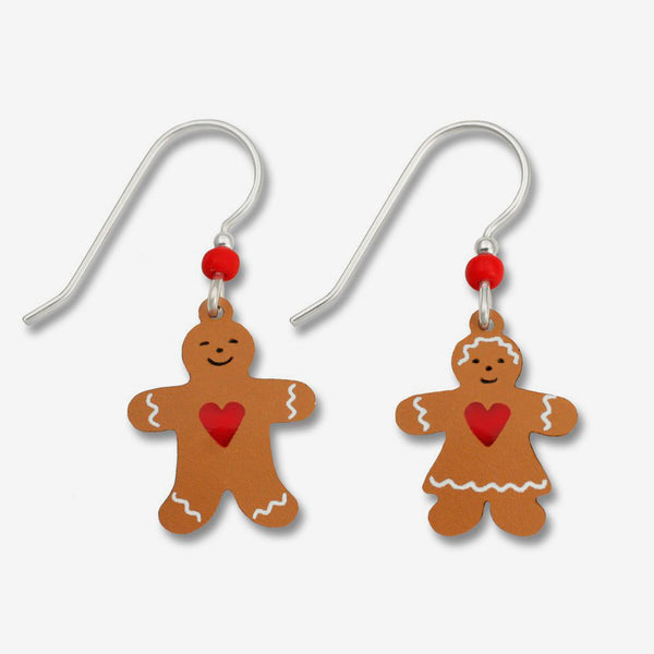 Sienna Sky Earrings: Gingerbread Couple with Red heart