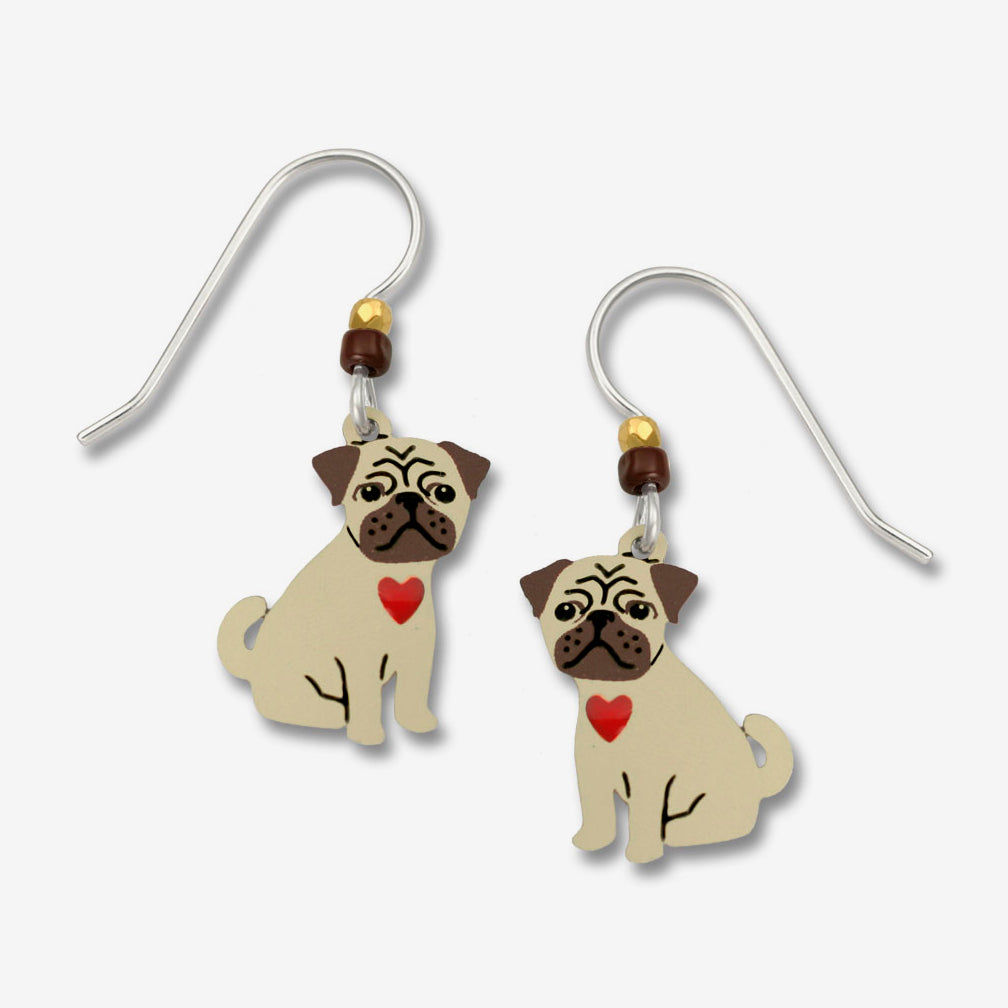 Sienna Sky Earrings: Pug Puppy with Red Heart