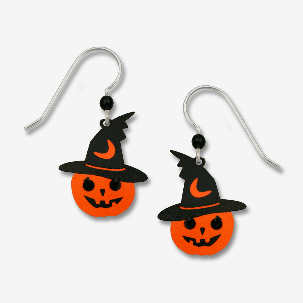 Sienna Sky Earrings: Halloween Pumpkin with Witch Hat & Rhinestone Eyes