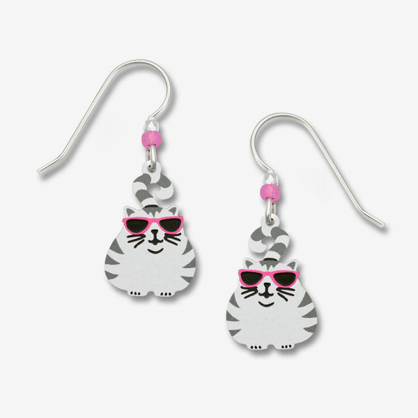 Sienna Sky Earrings: Fat Cat with Stripes And Glasses