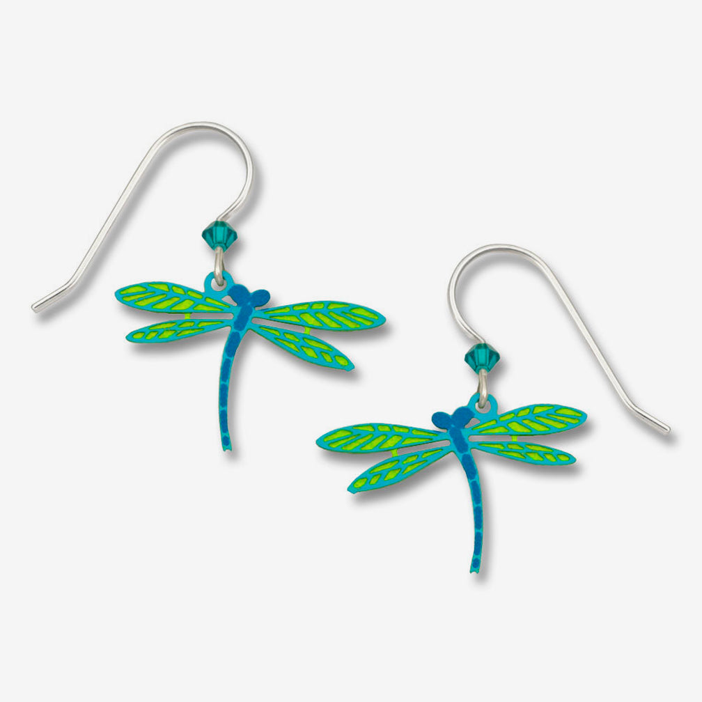 Sienna Sky Earrings: Dragonfly in Light Green & Blue