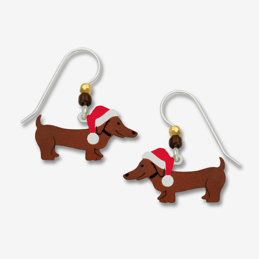 Sienna Sky Earrings: Christmas Dachshund with Santa Hat