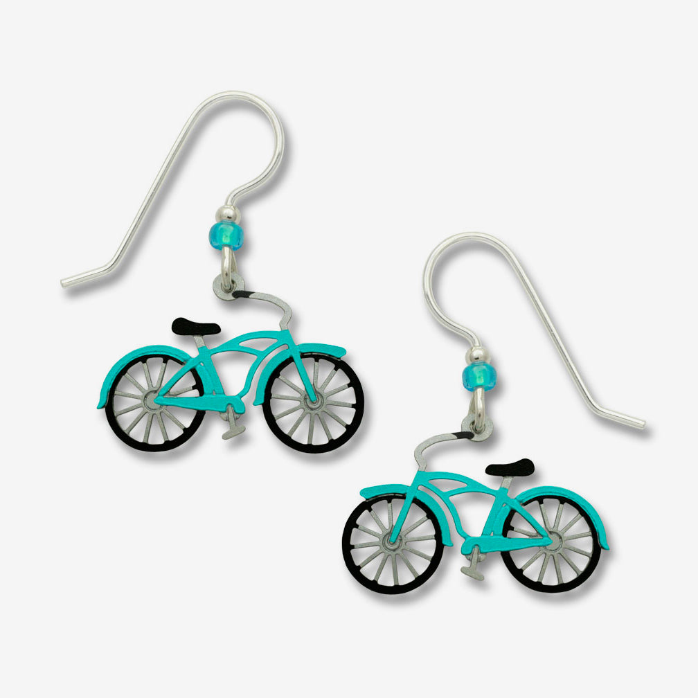 Sienna Sky Earrings: Vintage-Style Bike In Aqua