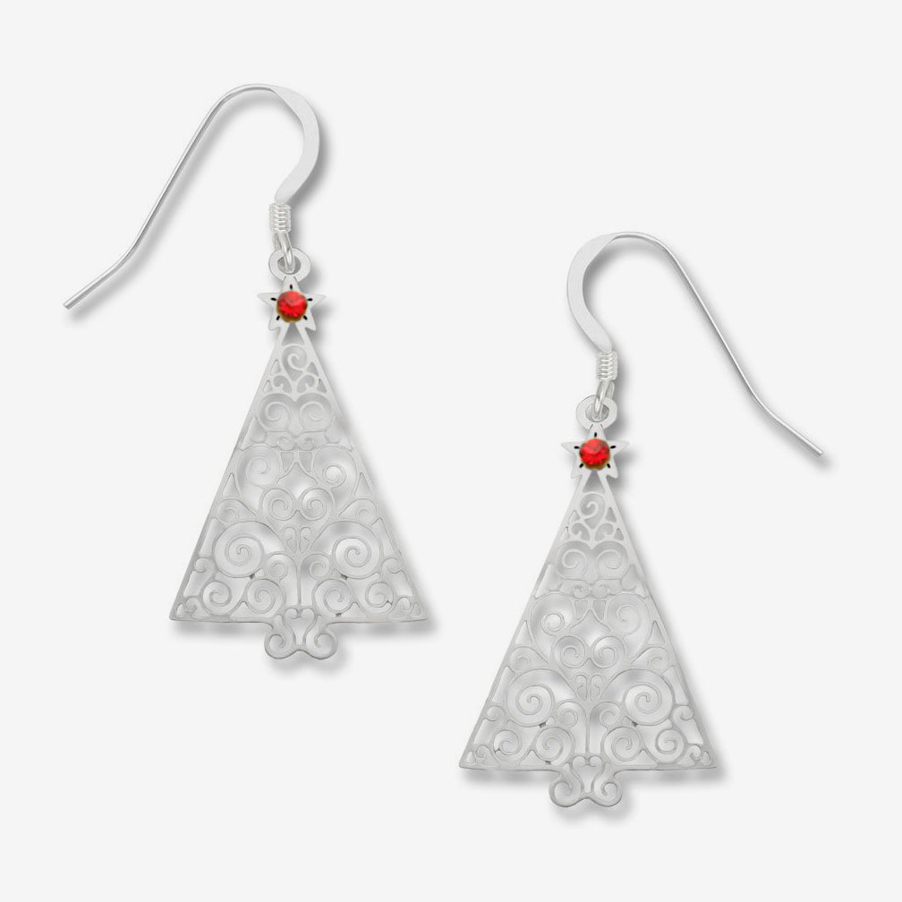 Sienna Sky Earrings: Filigree Christmas Tree with Red Star