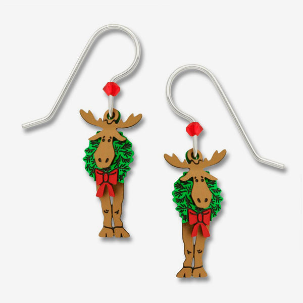 Sienna Sky Earrings: 3 Layer Moose with Wreath On Neck