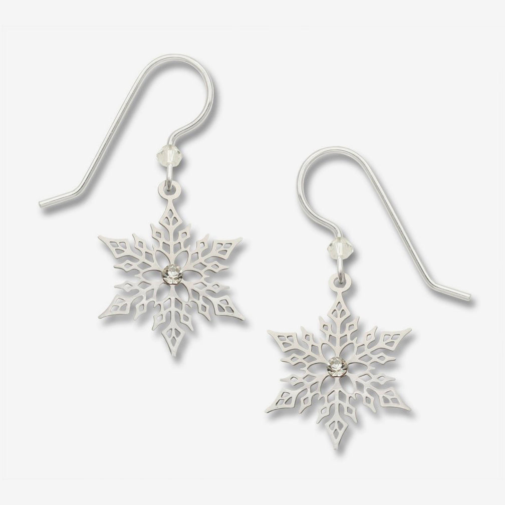 Sienna Sky Earrings: Large Filigree Snowflake Ir Plate with Rhinestones