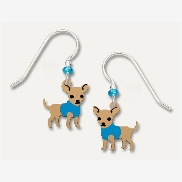 Sienna Sky Earrings: Chihuahua with Blue Coat