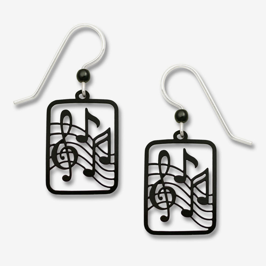 Sienna Sky Earrings: Black Treble Clef and Notes