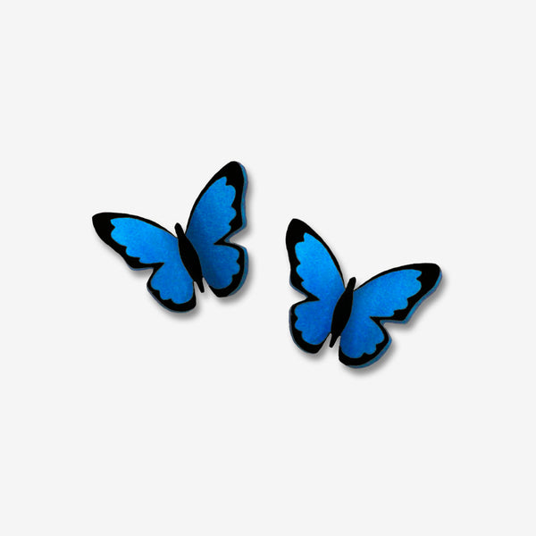 Sienna Sky Post Earrings: Small Folded Blue Morpho Butterfly
