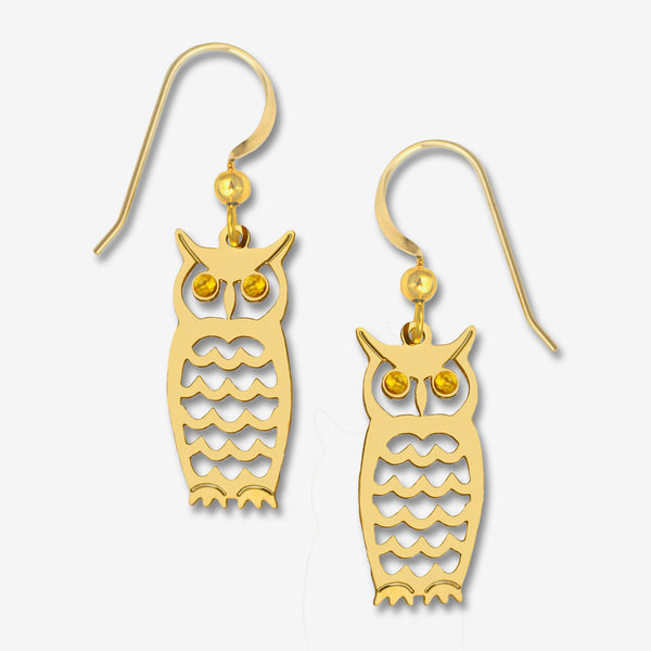 Sienna Sky Earrings: GP Owl with Golden Jewel Eyes