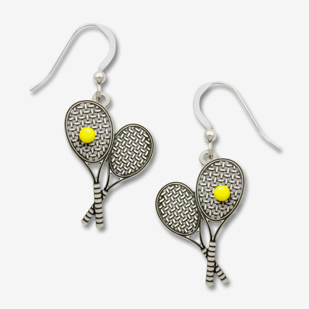 Sienna Sky Earrings: Tennis Raquet with Yellow Tennis Ball