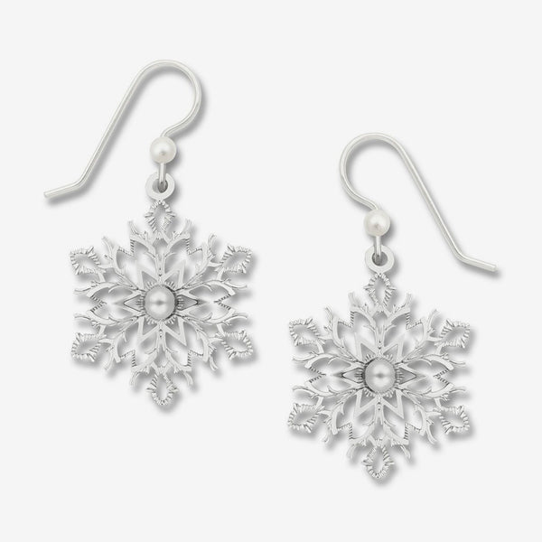 Sienna Sky Earrings: IR Filigree Snowflake with Glass Pearl Cab