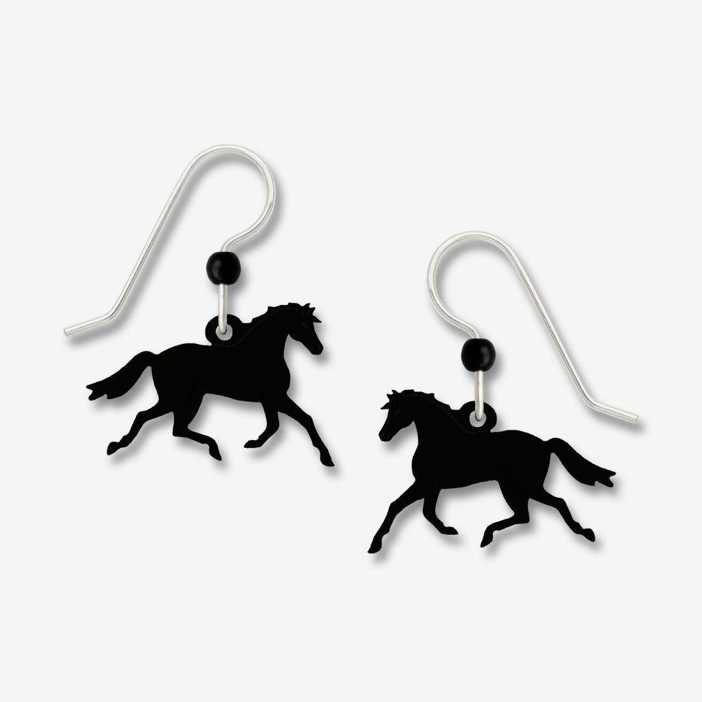 Sienna Sky Earrings: Black Trotting Horse with Moving Legs