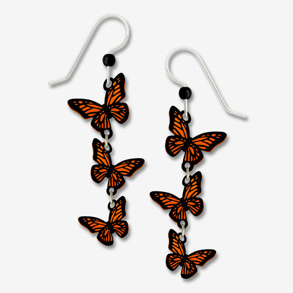 Sienna Sky Earrings: 3-Part 3-D Monarch Butterflies