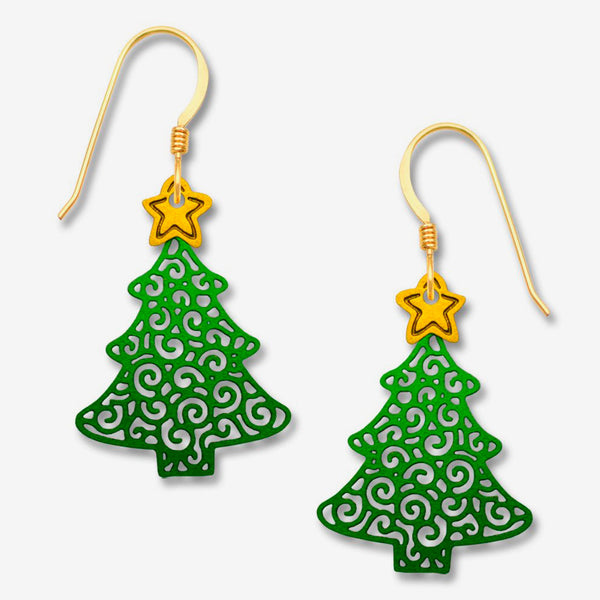 Sienna Sky Earrings - Sparkly Green Christmas Tree with Red Beads and Gold Star