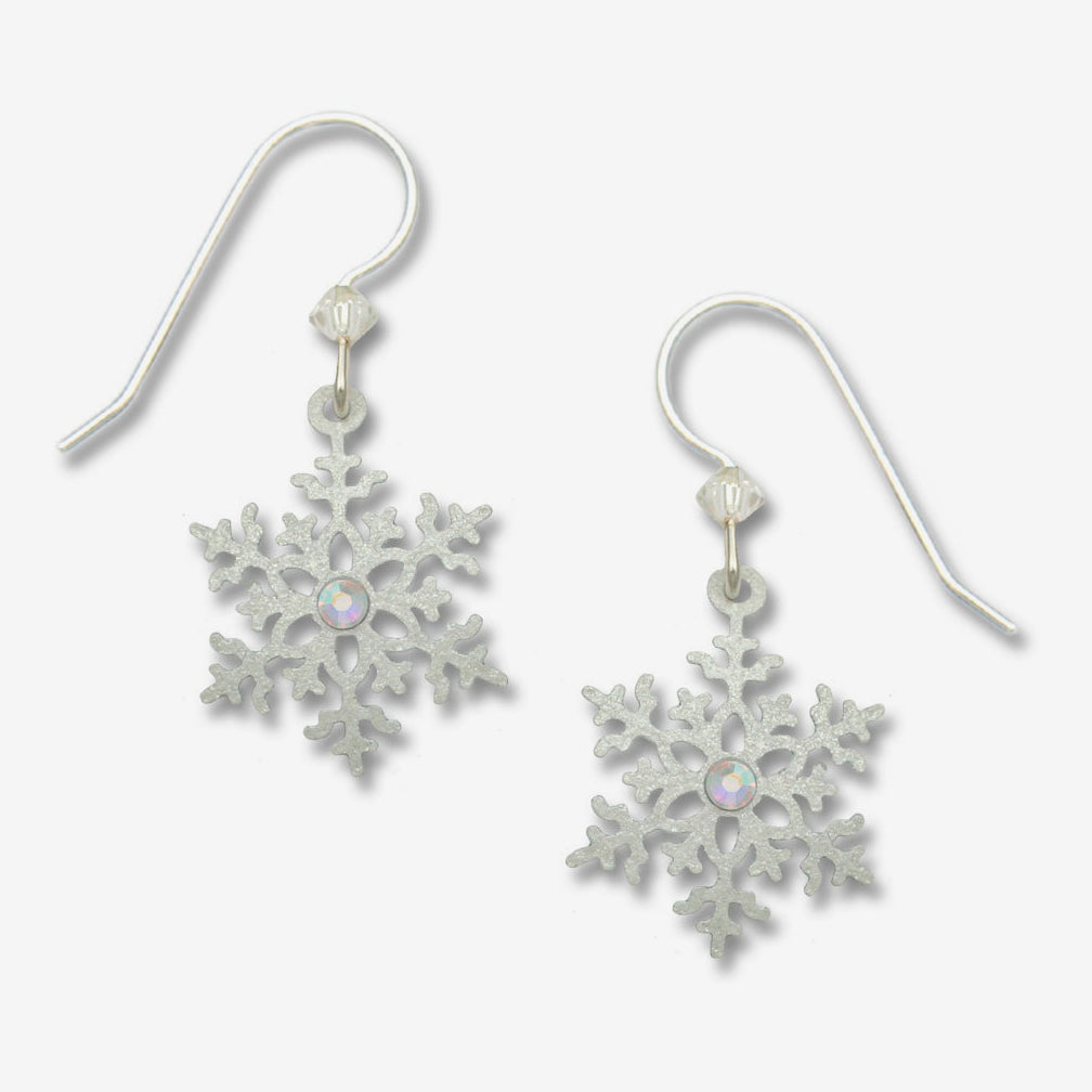 Sienna Sky Earrings: Pearl White Snowflake with Rhinestone
