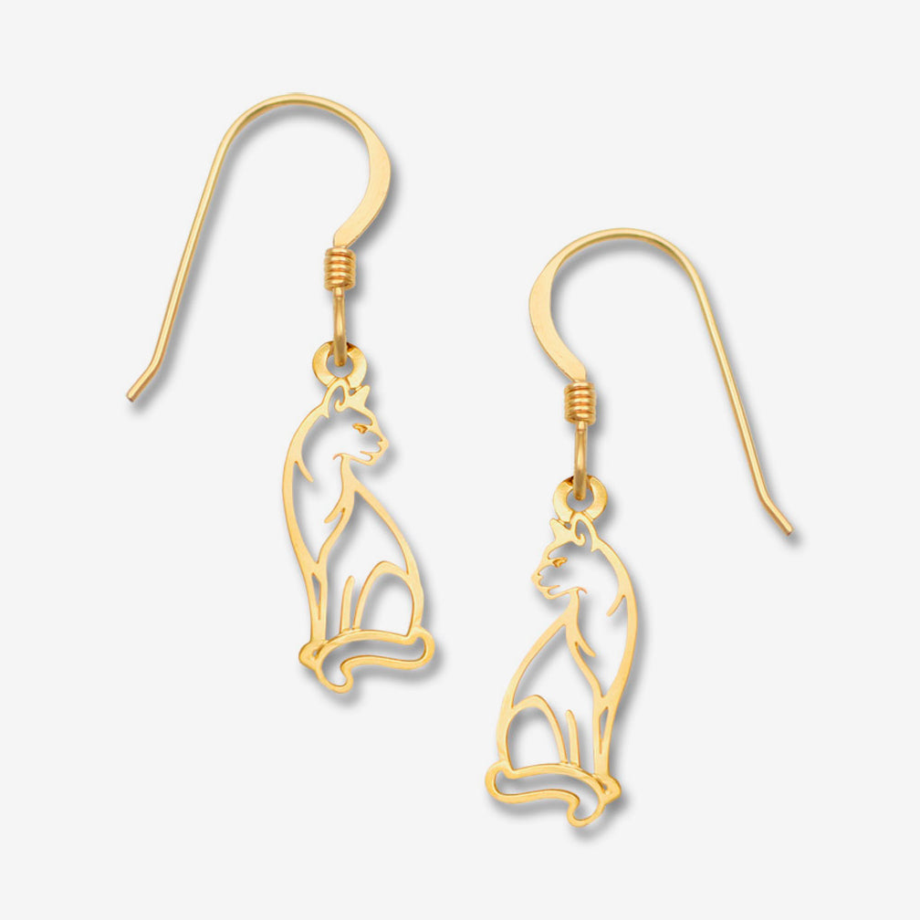 Sienna Sky Earrings: Gold Cat Outline