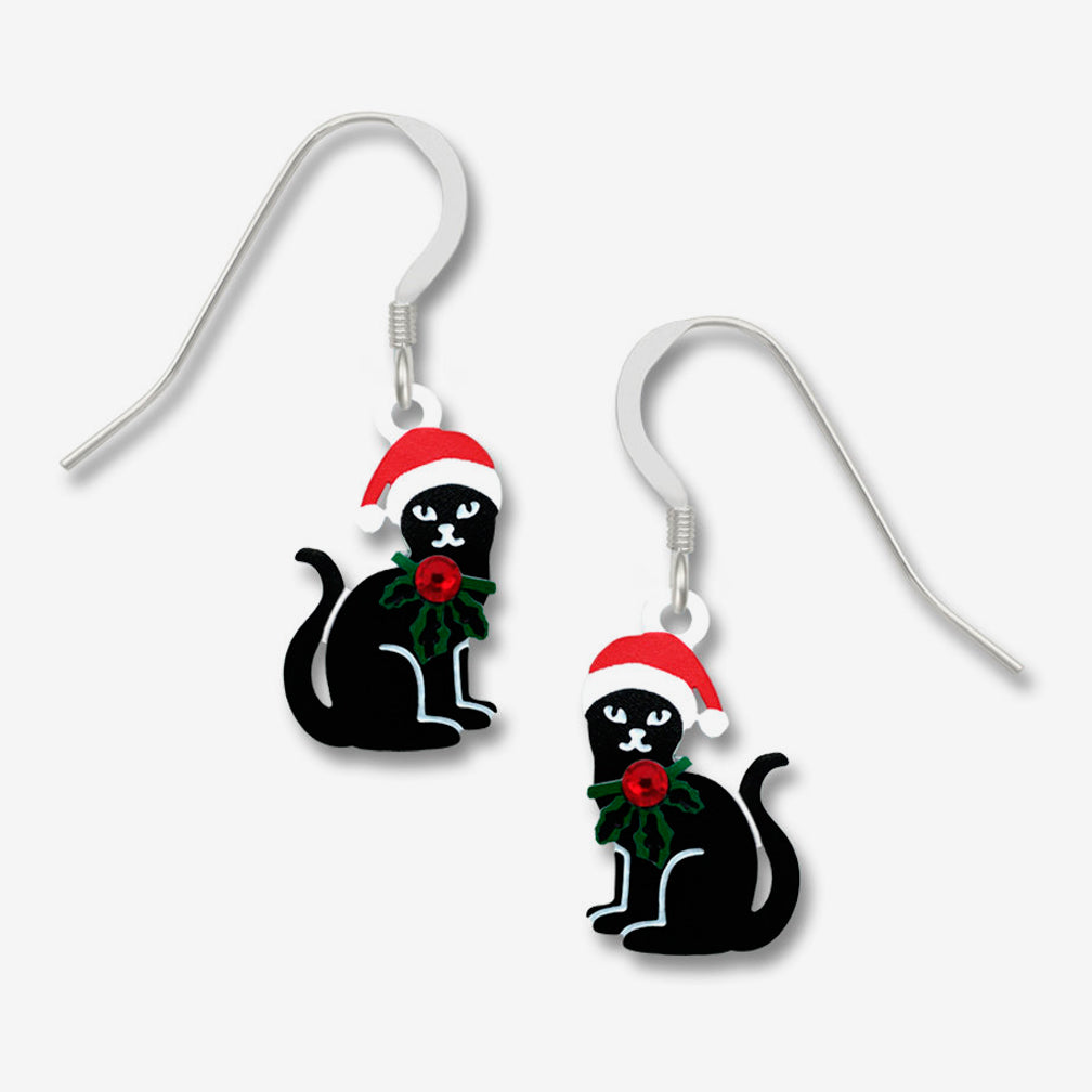 Sienna Sky Earrings: Christmas Cat 'Nikki' with Hat and Holly Collar