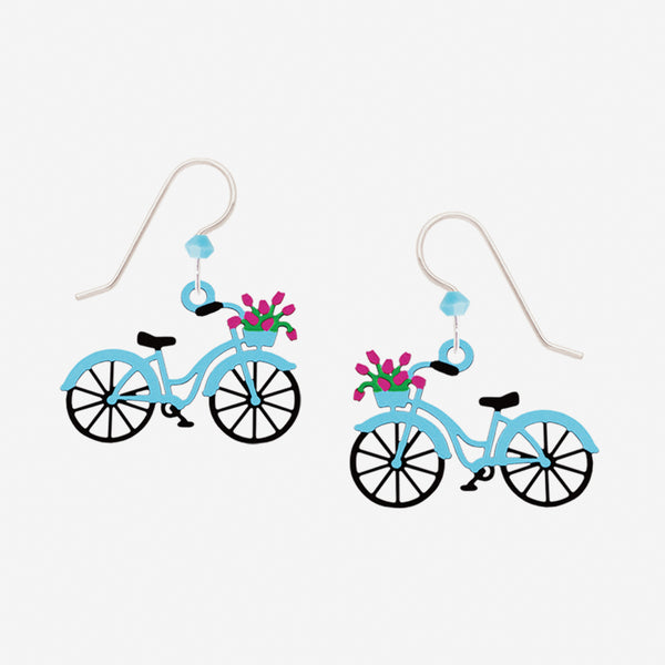 Sienna Sky Earrings: Bike with Flowers In Basket