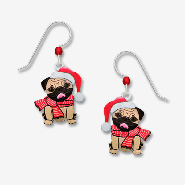 Sienna Sky Earrings: Christmas Pug