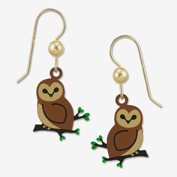 Sienna Sky Earrings: Barn Owl On Branch