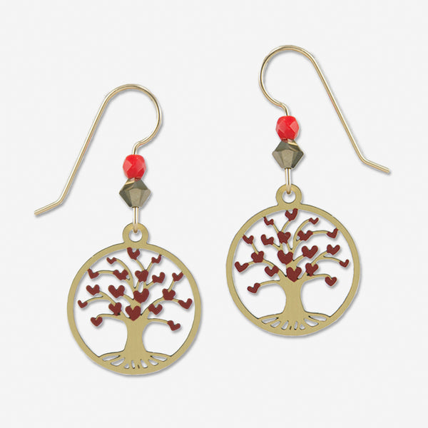 Sienna Sky Earrings: Tree of Life with Red Hearts in disc