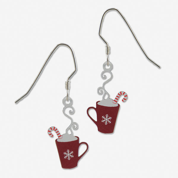 Sienna Sky Earrings: Red Mug with Snowflake, Whip Cream, And Candy Cane